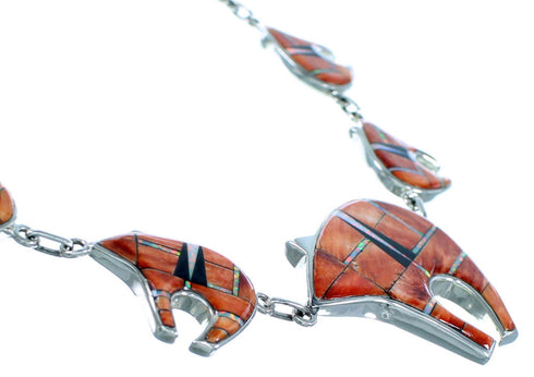 Genuine Sterling Silver Southwest Bear Multicolor Necklace And Earrings Set PX37336
